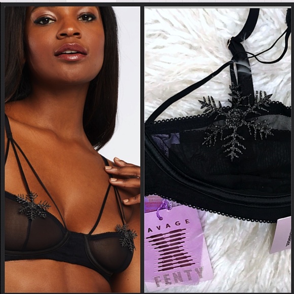 Savage Fenty Ultra Sexy Half Cup Black Mesh with Snowflake Appliqué Bra M - Picture 3 of 10